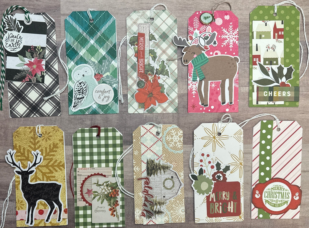 Holiday Gift Tag Set, 10 Pack,  Christmas themed Gift tag Set  Kit- 10 pack DIY Holiday tag Making Kit, Diy Christmas craft