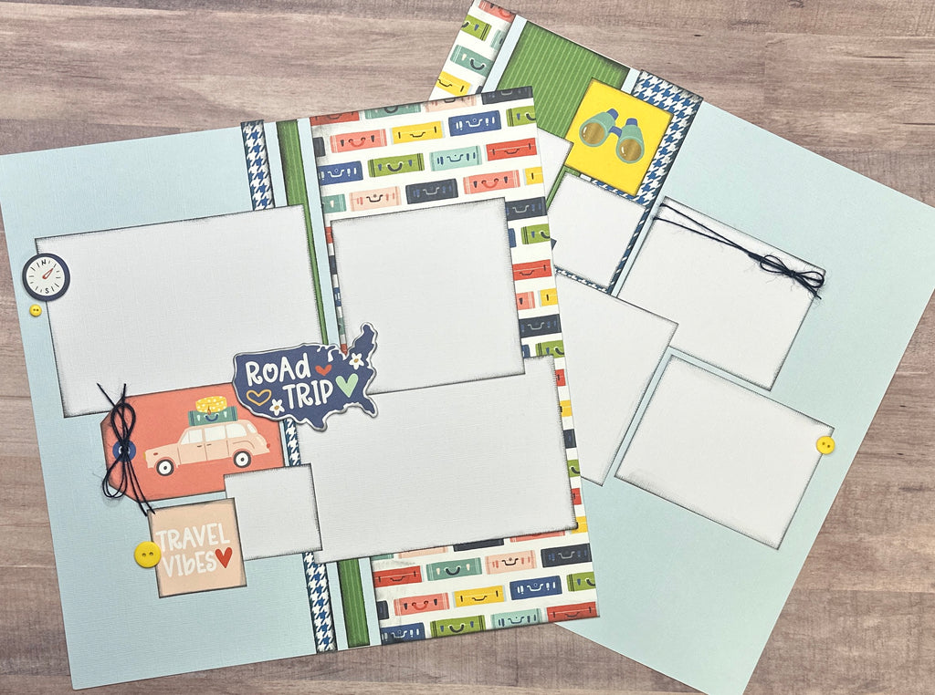 Road Trip - Travel Vibes, Travel themed 2 page DIY scrapbooking layout Kit, Pack Your Bags Simple Stories (Copy)
