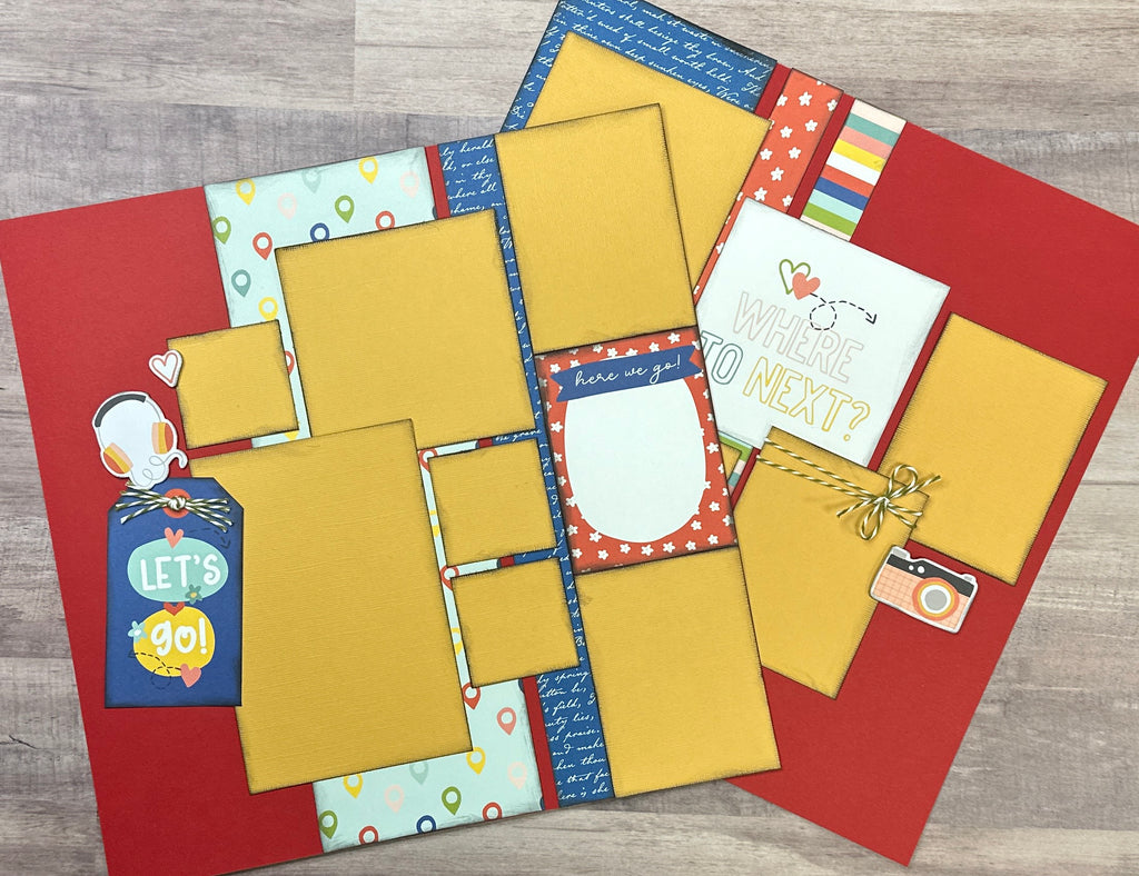 Let's Go - Where To Next?, Travel themed 2 page DIY scrapbooking layout Kit, Pack Your Bags Simple Stories