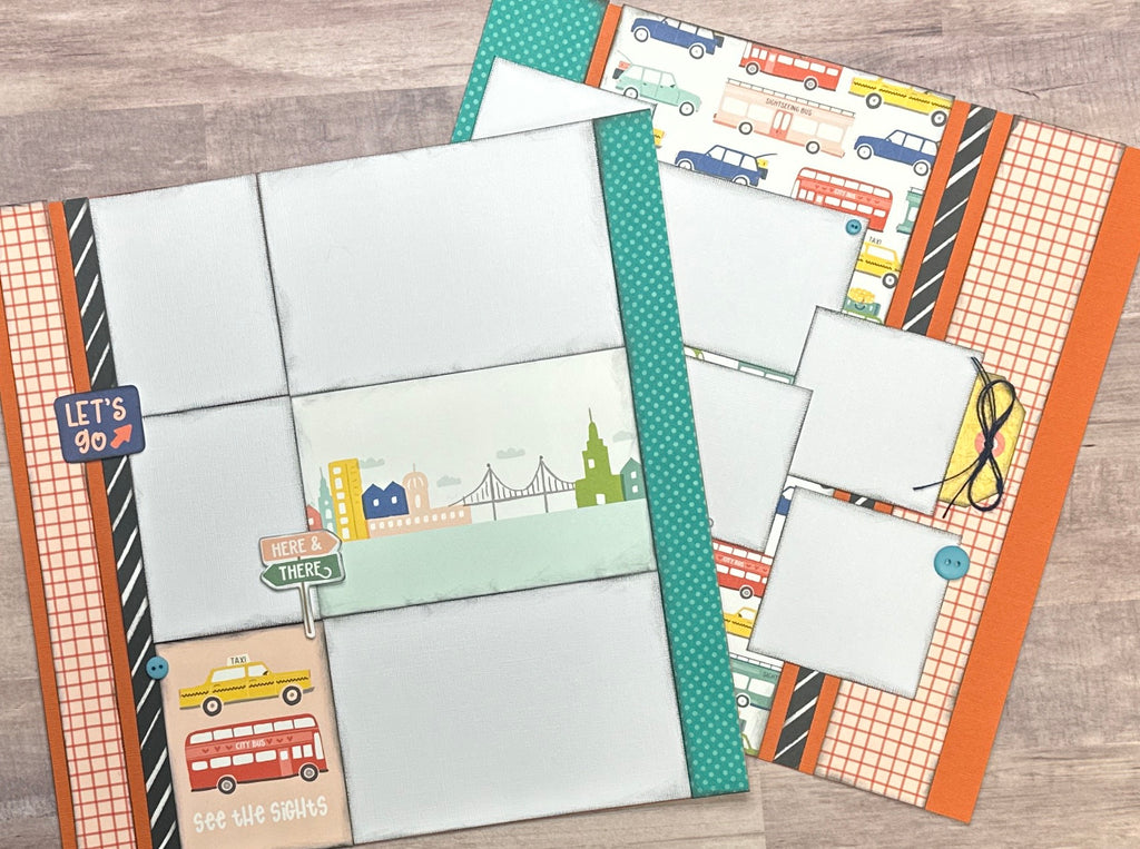 See The Sights - Here And There, Travel themed 2 page DIY scrapbooking layout Kit, Pack Your Bags Simple Stories