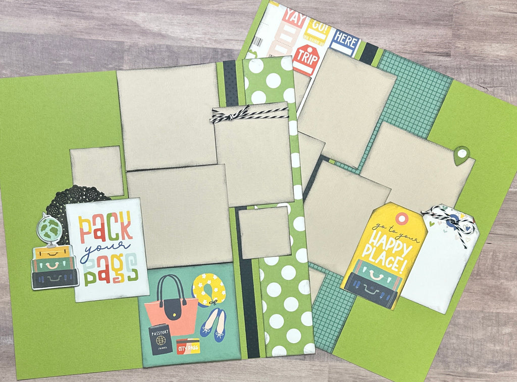 Pack Your Bags, Travel themed 2 page DIY scrapbooking layout Kit, Pack Your Bags Simple Stories