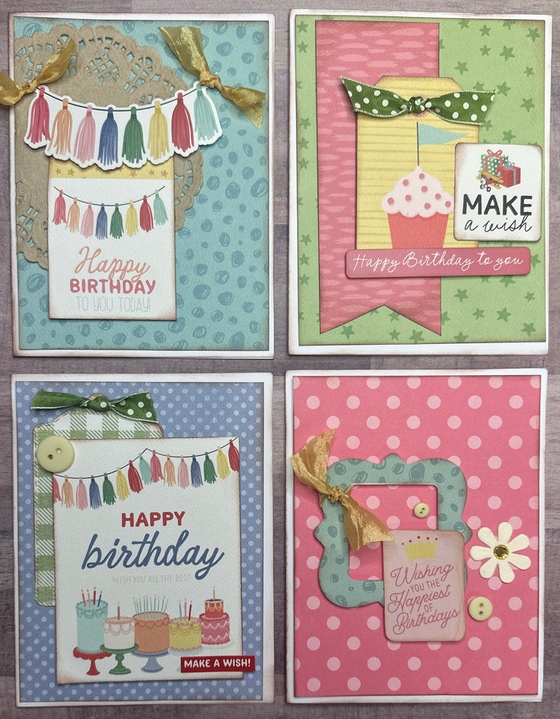 Happy Birthday - Make A Wish, Birthday Card Making Set, 4 pack DIY Card Kit birthday Card Craft DIY