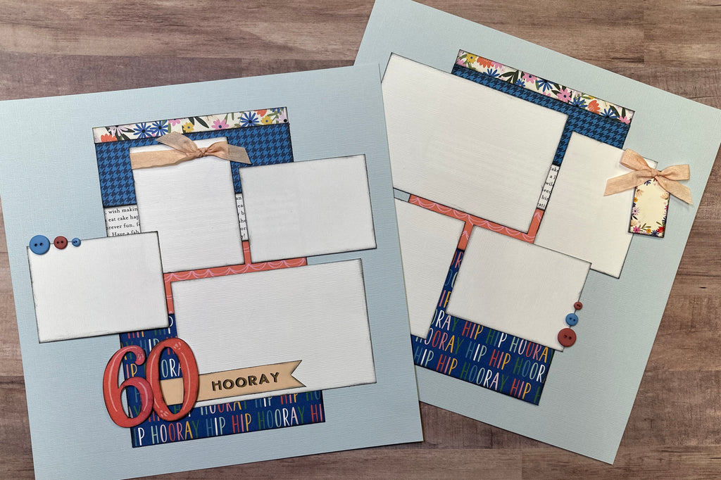 60 / 90 Hooray - Milestone Birthday, Birthday Themed 2 Page Scrapbooking layout Kit, diy birthday kit