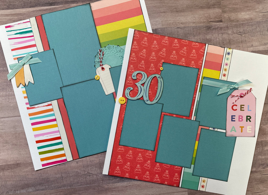 30th Birthday - Celebrate, Milestone Birthday, Birthday Themed 2 Page Scrapbooking layout Kit, diy birthday kit