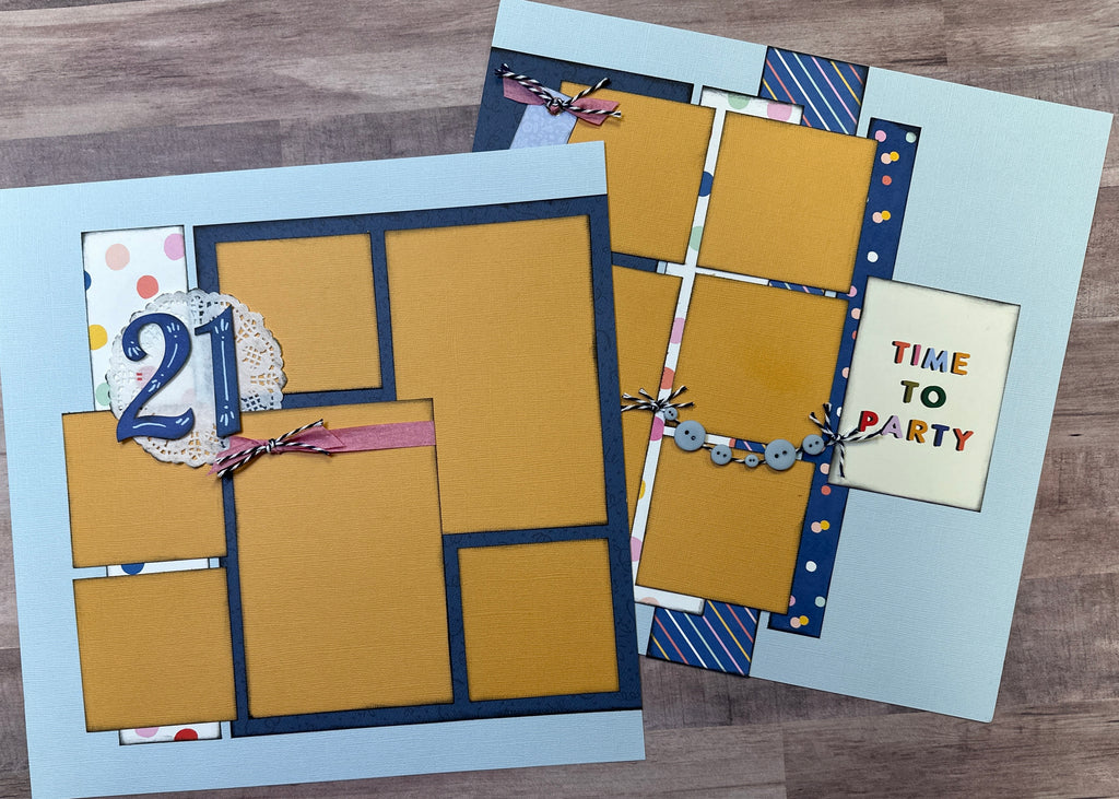 21 Time To Party - Milestone Birthday, Birthday Themed 2 Page Scrapbooking layout Kit, diy birthday kit