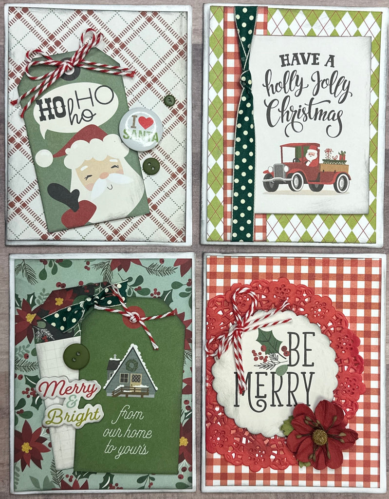 I Love Santa - Ho Ho Ho,  Christmas themed Card Kit- 4 pack DIY Holiday Card Making Kit, Diy Christmas craft