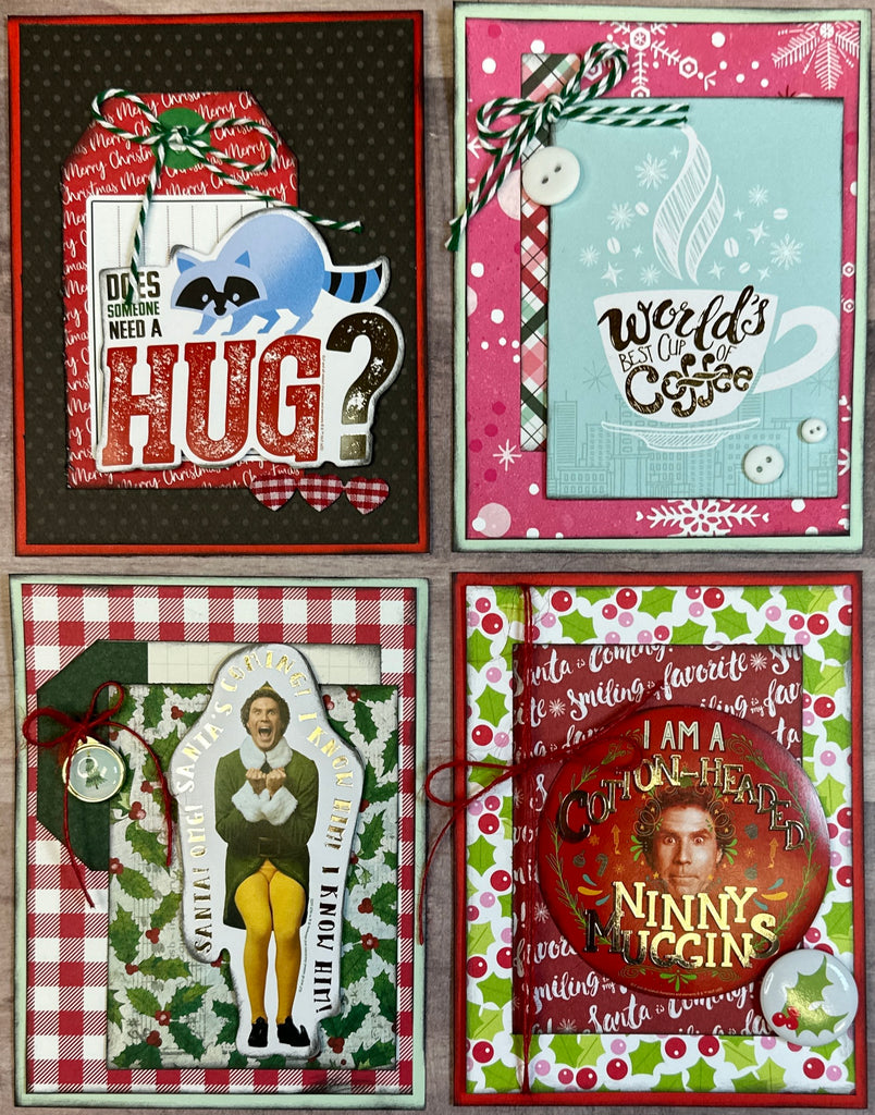 Does Someone Need A Hug - Worlds Best Coffee, Elf / Christmas themed Card Kit- 4 pack DIY Holiday Card Making Kit Diy Christmas craft