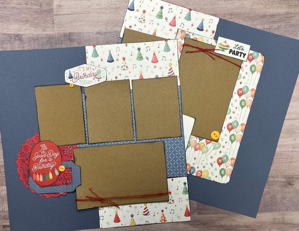 Make A Wish - Let's Party,  Birthday Themed 2 Page Scrapbooking layout Kit, diy birthday kit, Carta Bella They Say It's Your Birthday
