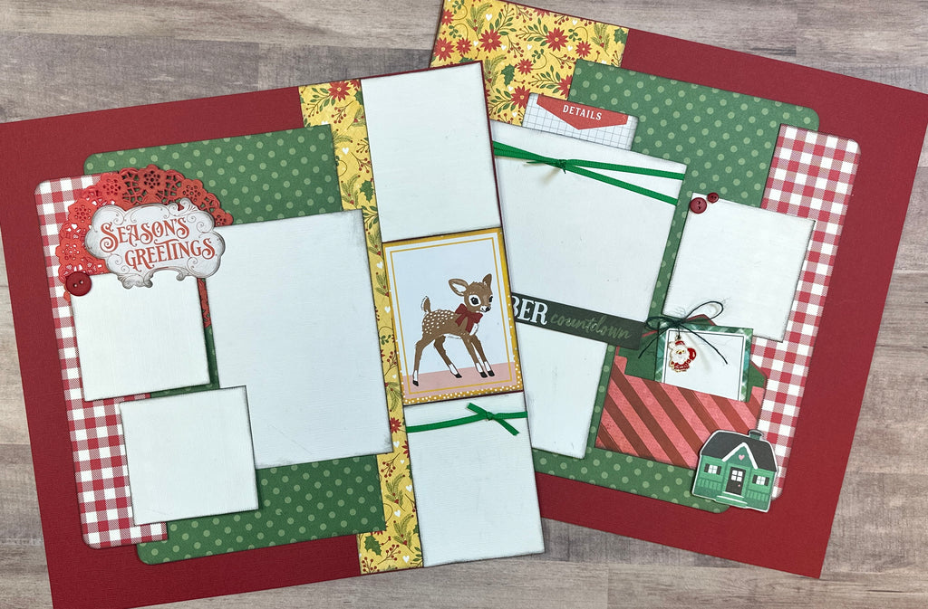 December Countdown - Seasons Greetings, Christmas Themed 2 Page Scrapbooking Kit, Christmas diy craft kit