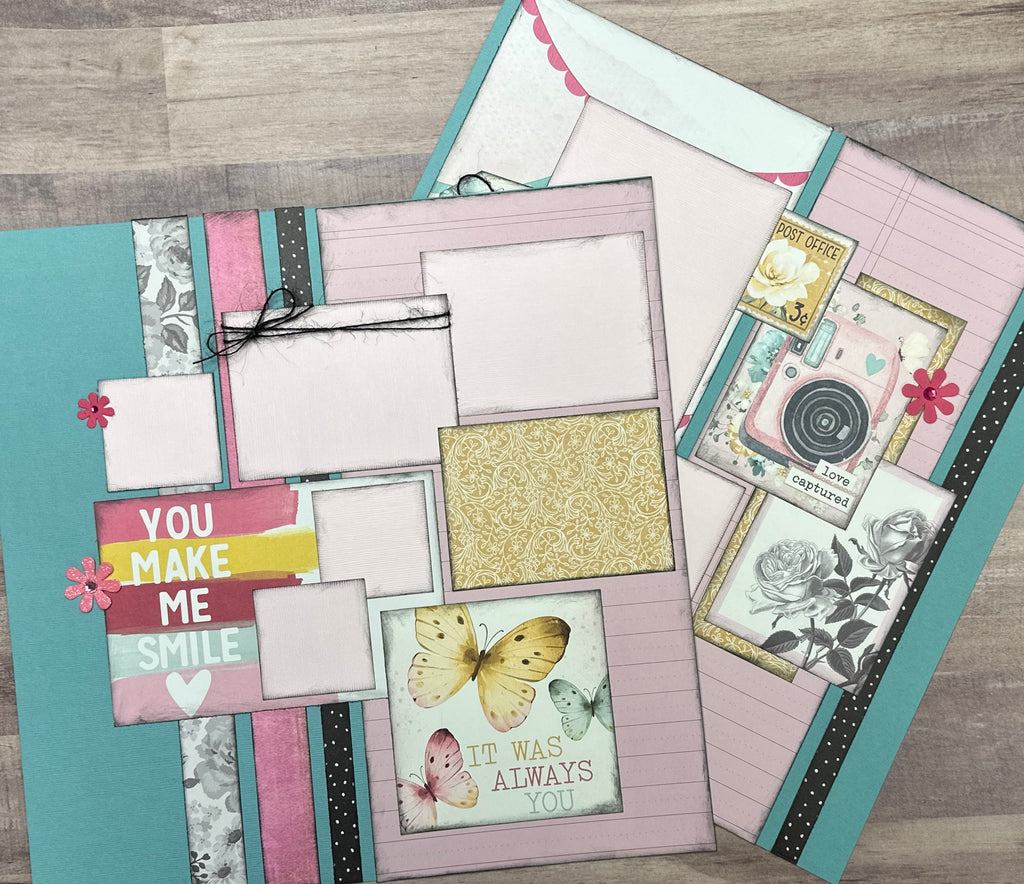 You Make Me Smile - Love Captured, Valentine /Love/Wedding themed DIY 2 Page Scrapbooking Layout Kit, Valentine /Wedding / Love