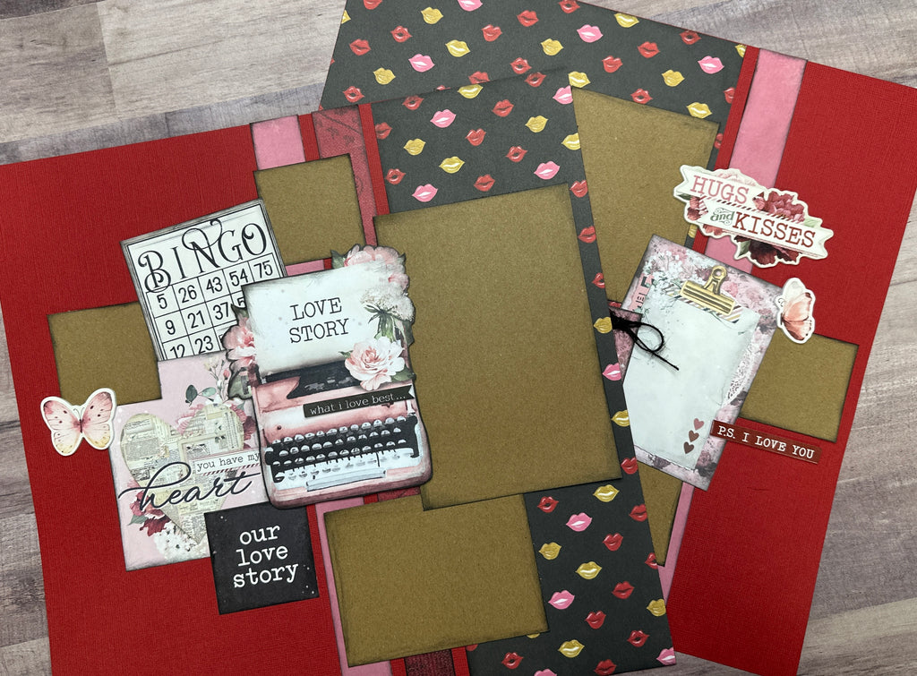 You Have My Heart - Love Story, Valentine /Love/Wedding themed DIY 2 Page Scrapbooking Layout Kit, Valentine /Wedding / Love