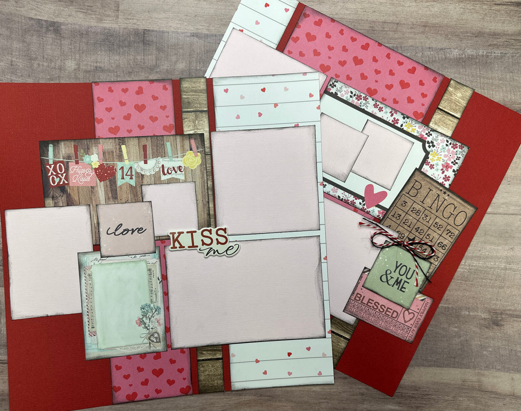 You And Me - XOXO, Hugs And Kisses, Valentine, Wedding, Love themed DIY 2 Page Scrapbooking Layout Kit, Valentine /Wedding / Love
