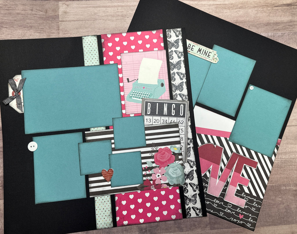 BE Mine - Love, Valentine /Love/Wedding themed DIY 2 Page Scrapbooking Layout Kit, Valentine /Wedding / Love