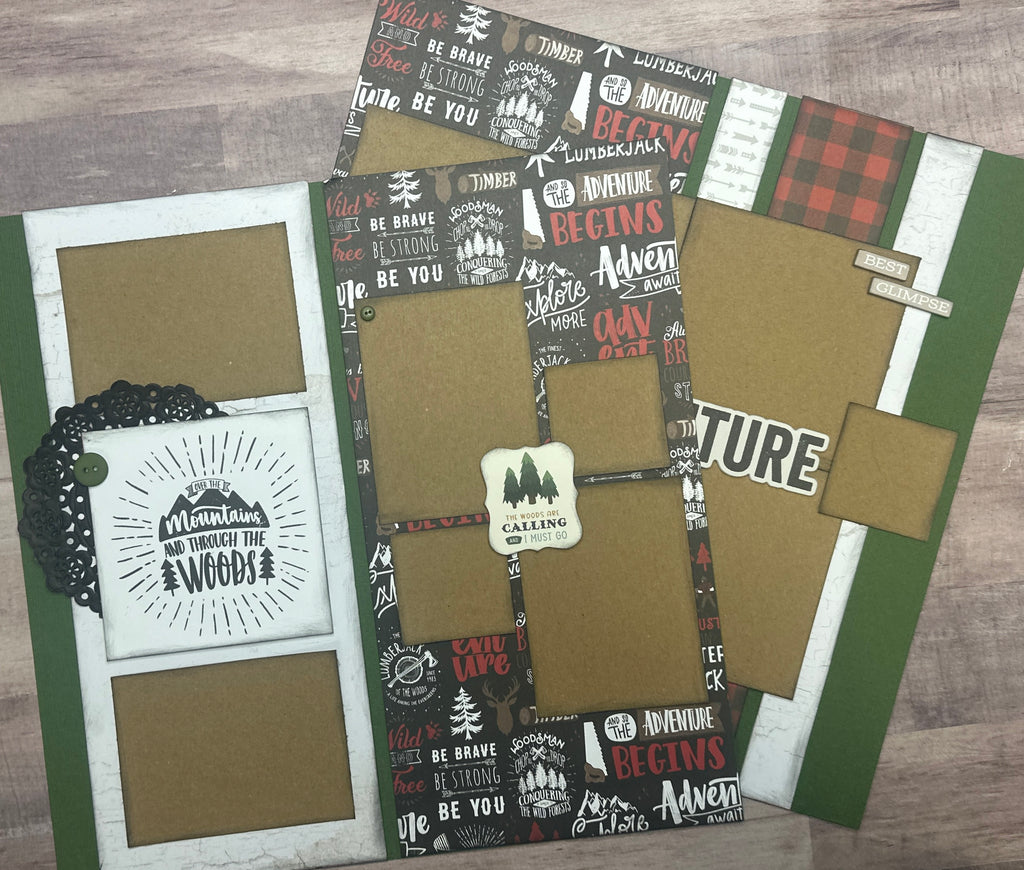 Over The Mountains And Through The Woods..., Outdoor Themed 2 page Scrapbooking Layout Kit, outdoor craft, camping craft kit