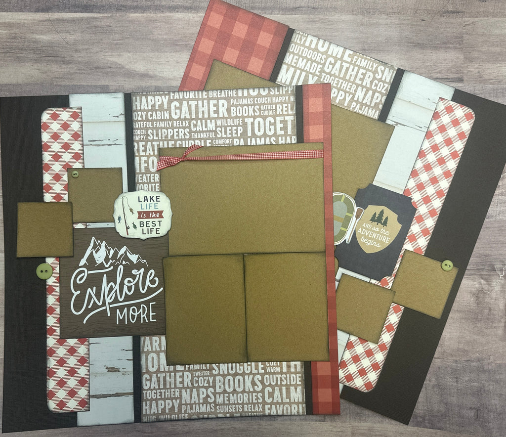 Explore More And So The Adventure Begins, Outdoor Themed 2 page Scrapbooking Layout Kit, outdoor craft, camping craft kit