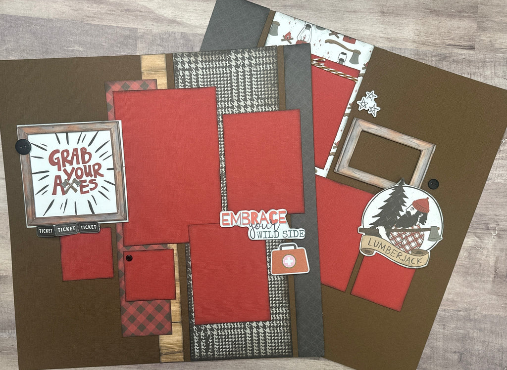 Grab Your Axes, Outdoor / Ax Throwing Themed 2 page Scrapbooking Layout Kit, outdoor craft, Ax Throwing