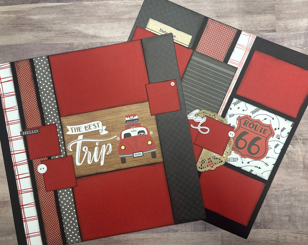 The Best Trip, Travel themed 2 page DIY scrapbooking layout Kit Stories, general travel