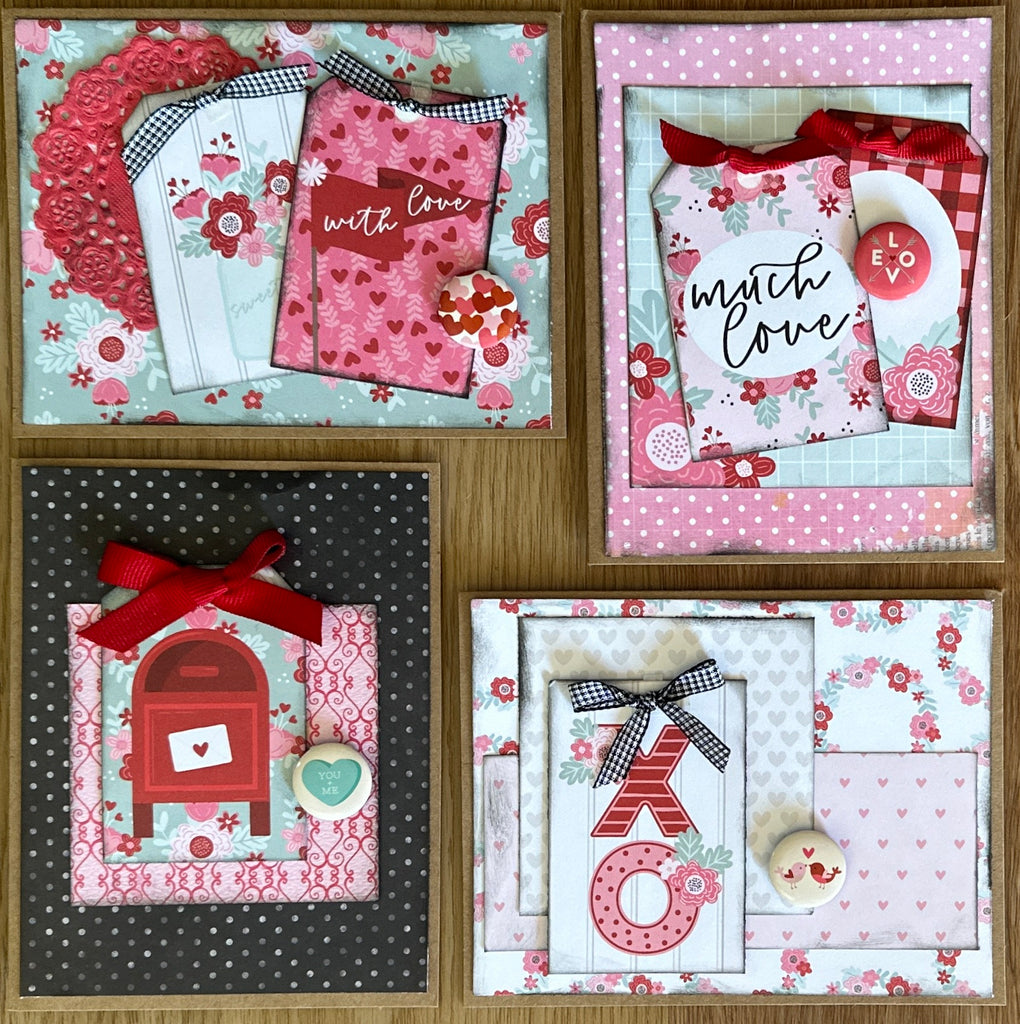 With Love, DIY Valentine Card Making Kit, 4 pack DIY Card Kit, Card Craft DIY, Valentine Card Making Kit