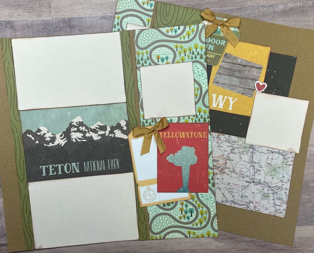 Teton National Park - Wyoming, Travel Themed 2 page Scrapbooking Layout Kit, outdoor craft, travel Wyoming