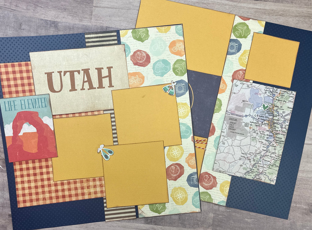Utah - Life Elevated, Travel Themed 2 page Scrapbooking Layout Kit, outdoor craft, travel Utah