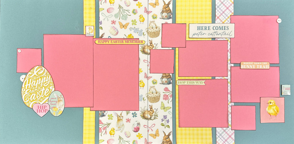 Here Comes Peter Cottontail, Easter / Spring themed 2 Page Scrapbooking Layout Kit , DIY Easter Scrapbooking Craft Kit
