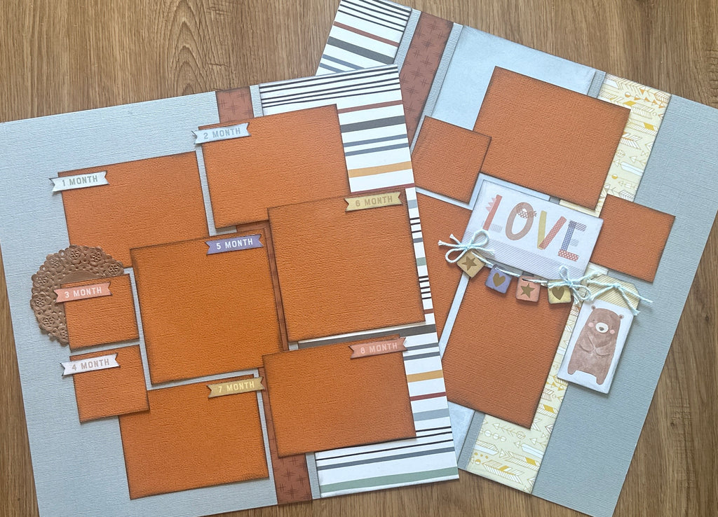 Hello Little One - Love, Baby Boy / Kid Themed 2 page Scrapbooking Layout Kit, American Crafts Hello Baby Boy