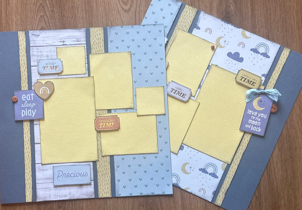 Eat Sleep Play - Mom and Me Time, Baby Boy / Kid Themed 2 page Scrapbooking Layout Kit, American Crafts Hello Baby Boy
