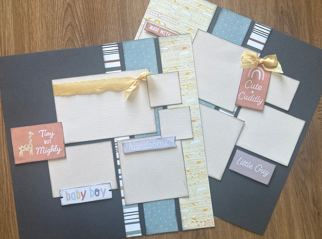Tiny But Mighty,  Baby Boy / Kid Themed 2 page Scrapbooking Layout Kit, American Crafts Hello Baby Boy