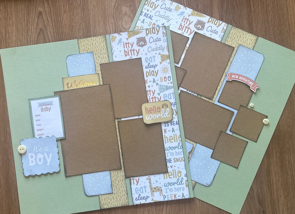 Welcome Baby - It's A Boy, Baby Boy / Kid Themed 2 page Scrapbooking Layout Kit, American Crafts Hello Baby Boy