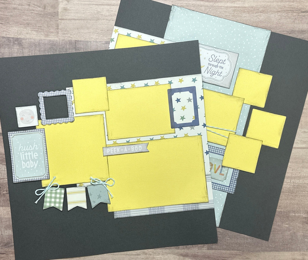 Slept Through The Night-Hush Little Baby, Baby Boy / Kid Themed 2 page Scrapbooking Layout Kit, American Crafts Hello Baby Boy