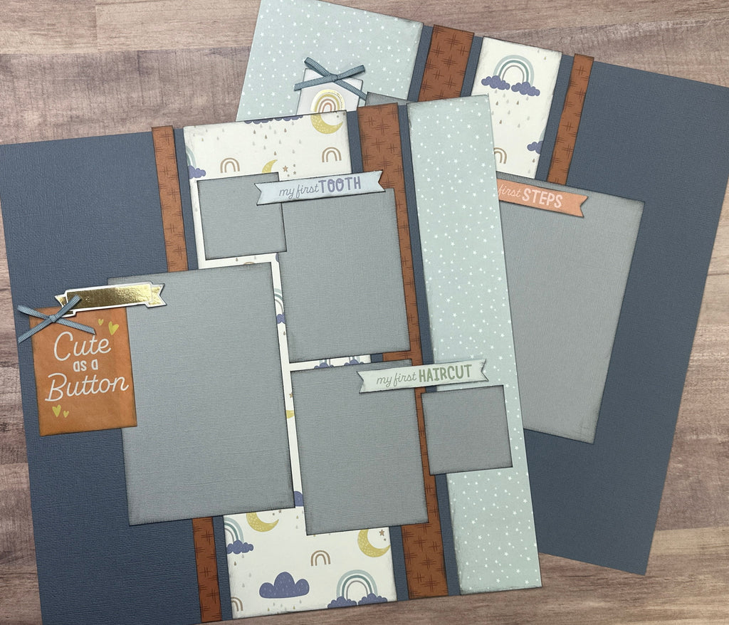 Cute As A Button - Baby Boy Firsts,  Baby Boy / Kid Themed 2 page Scrapbooking Layout Kit, American Crafts Hello Baby Boy