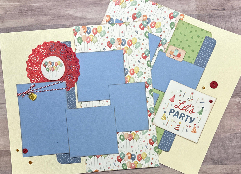 Let's Party - Happy Birthday,  Birthday Themed 2 Page Scrapbooking layout Kit, diy birthday kit, Carta Bella They Say It's Your Birthday