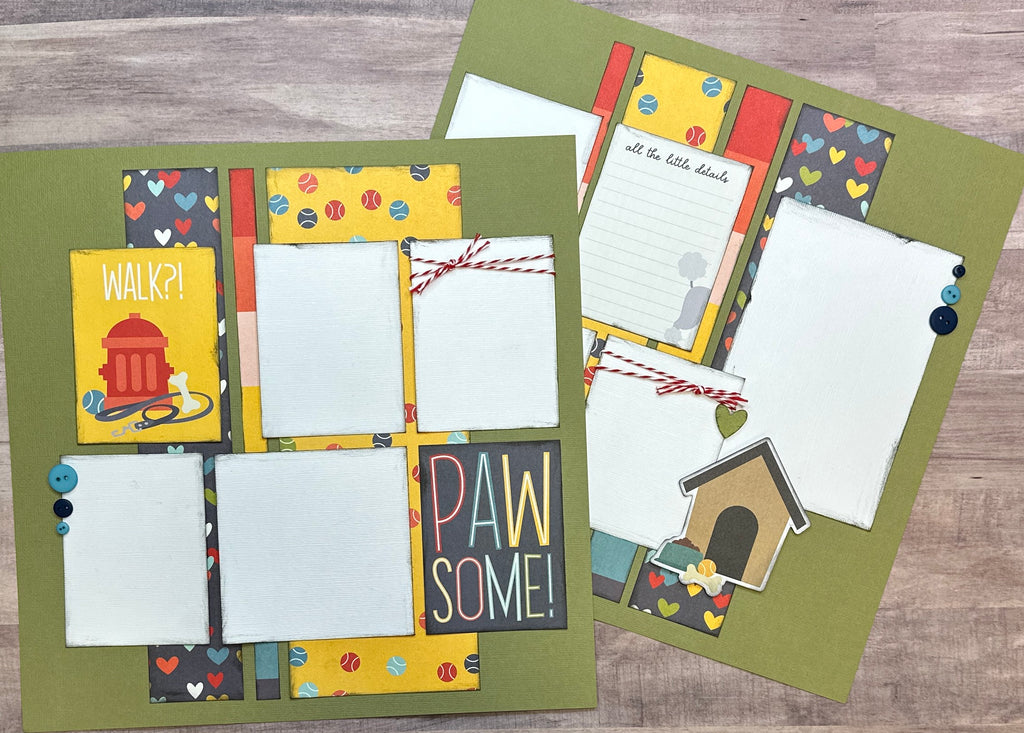 Walk?! Pawsome!, Dog Themed Scrapbooking 2 Page Scrapbooking Layout Kit, Dog diy craft