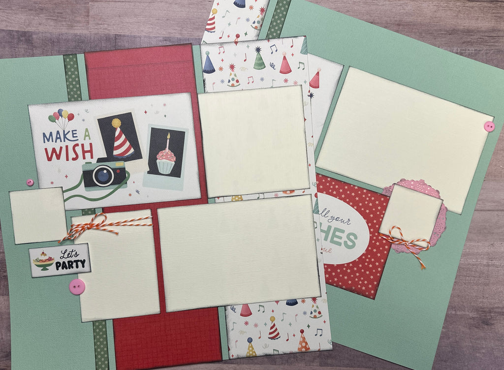 Make A Wish - Let's Party,  Birthday Themed 2 Page Scrapbooking layout Kit, diy birthday kit, Carta Bella They Say It's Your Birthday