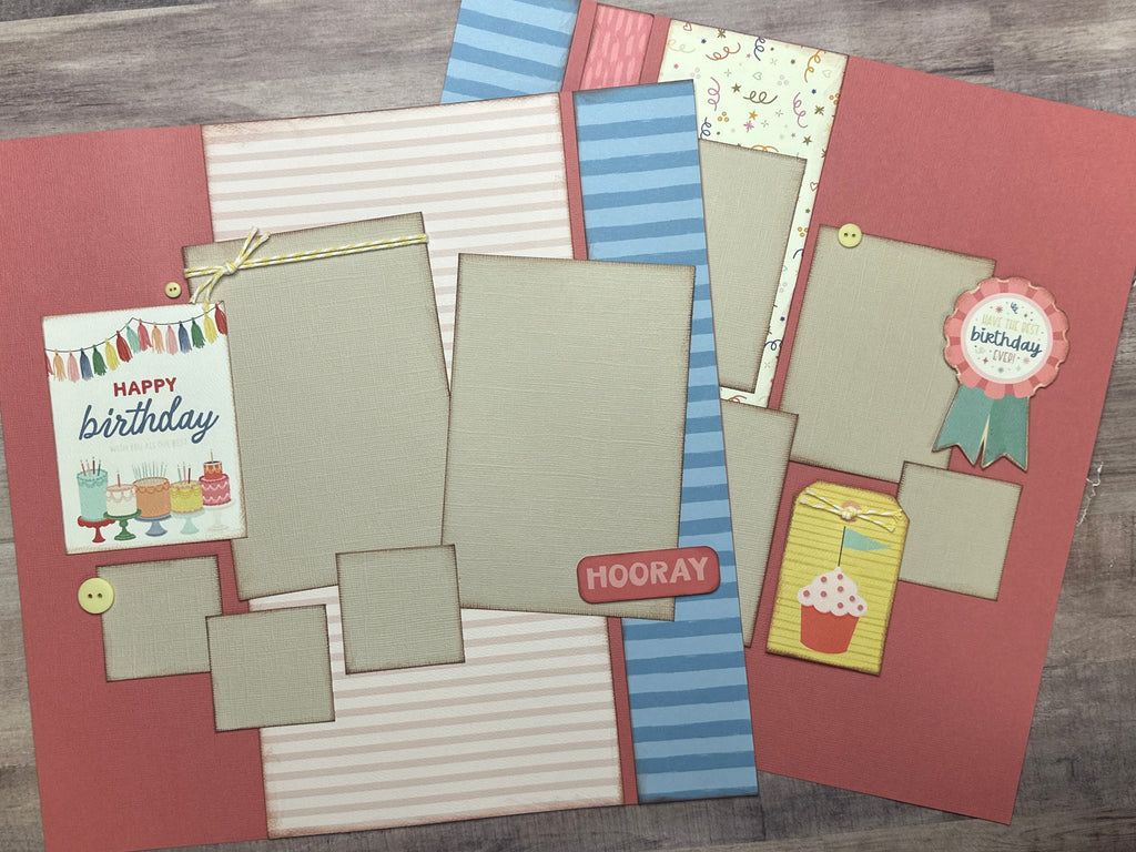 Eat Cake - Hooray, Birthday Themed 2 Page Scrapbooking layout Kit, diy birthday kit, Carta Bella They Say It's Your Birthday