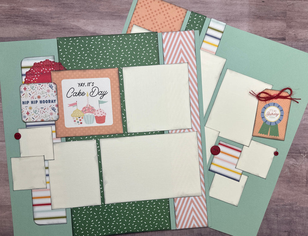 Yay It's Cake Day - Hip Hip Hooray, Birthday Themed 2 Page Scrapbooking layout Kit, diy birthday kit, Carta Bella They Say It's Your Birthday