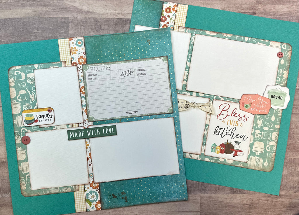 Bless This Kitchen - Family Recipe, Family themed DIY scrapbooking kit,  2 Page Scrapbooking Layout Kit