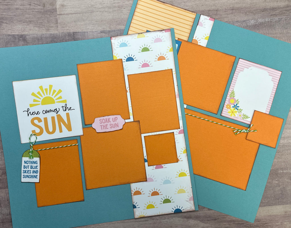 Warm Sun Shine - Here Comes The Sun, Summer themed 2 Page Scrapbooking Layout Kit DIY,  DIY Summer scrapbook, Echo Park - You Are My Sunshine