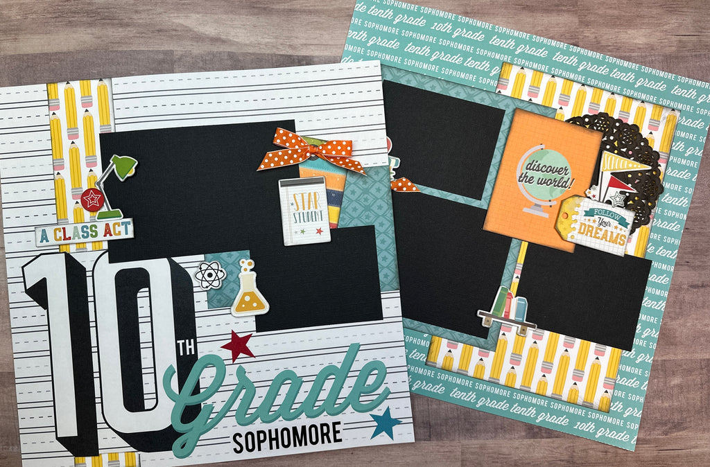 10th Grade - Sophomore, School Themed DIY Scrapbook Kit, 2 page Scrapbooking layout kit, School themed diy craft kit,