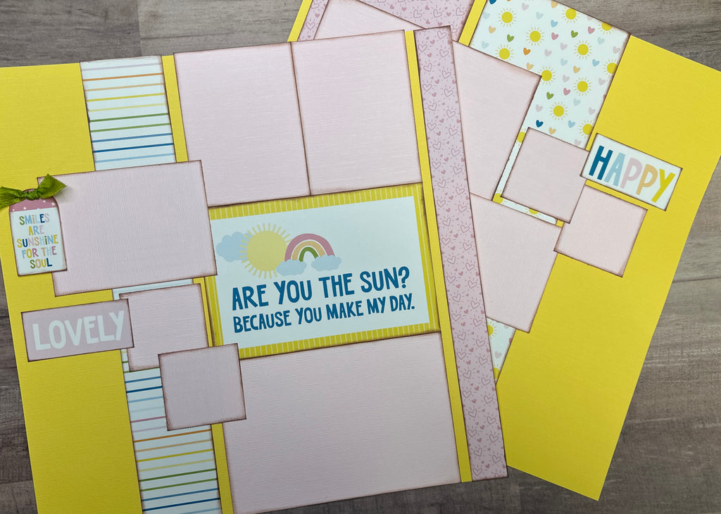Are You The Sun?  Because You Make My Day, Summer themed 2 Page Scrapbooking Layout Kit DIY,  DIY Summer scrapbook, Echo Park - You Are My Sunshine