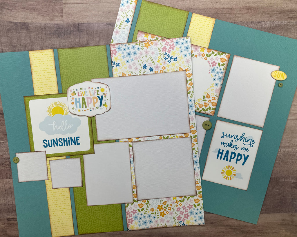 Sunshine Makes Me Happy - Hello Sunshine, Summer themed 2 Page Scrapbooking Layout Kit DIY,  DIY Summer scrapbook, Echo Park - You Are My Sunshine