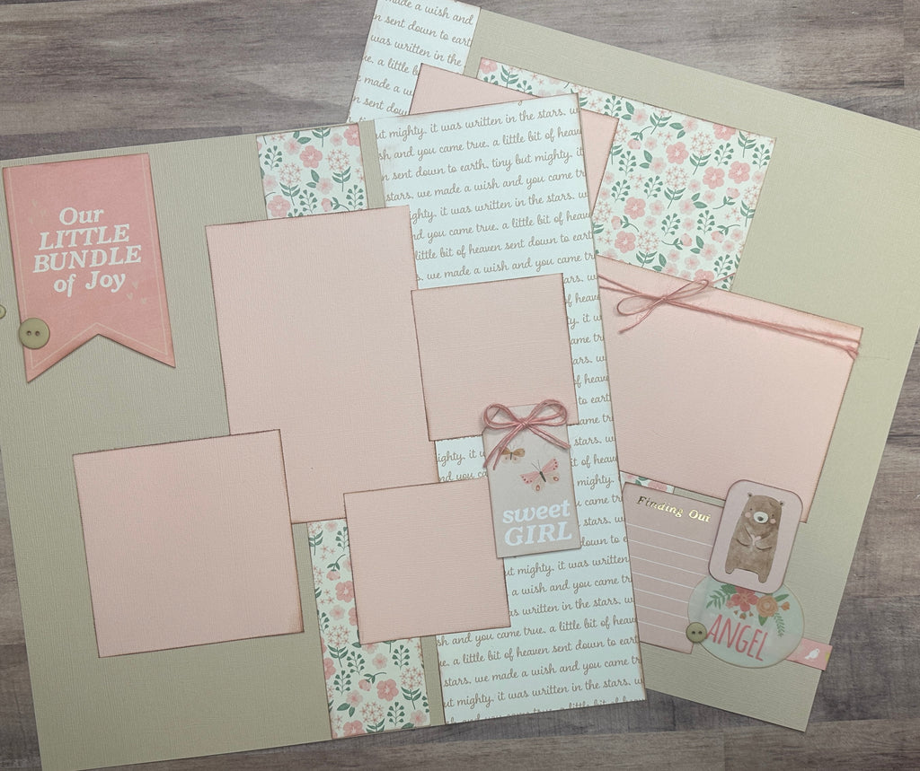 Our Little Bundle Of Joy - Sweet Girl, Baby Girl Themed 2 page Scrapbooking Layout Kit, baby craft kit, baby diy craft, baby girl
