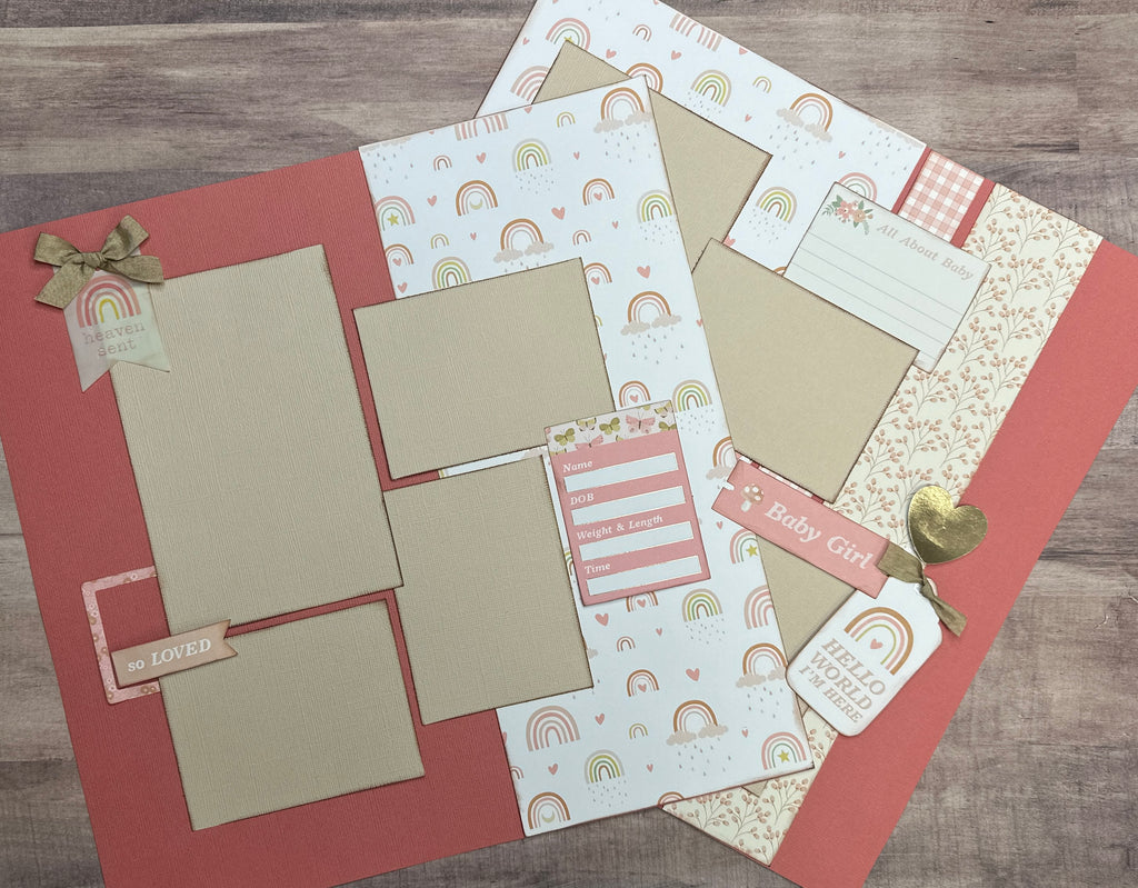Heaven Sent - Baby Girl, Baby Girl Themed 2 page Scrapbooking Layout Kit, baby craft kit, baby diy craft, baby girl