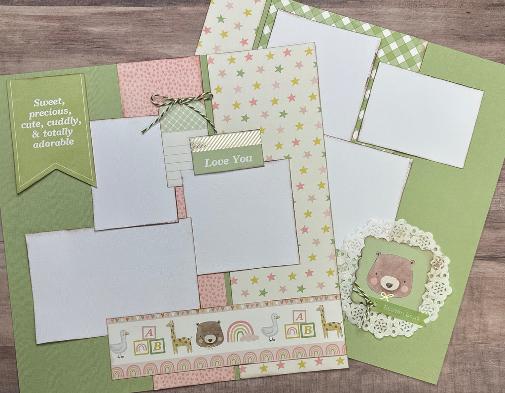 Sweet Precious Cute Cuddly And Totally Adorable, Baby Girl Themed 2 page Scrapbooking Layout Kit, baby craft kit, baby diy craft, baby girl