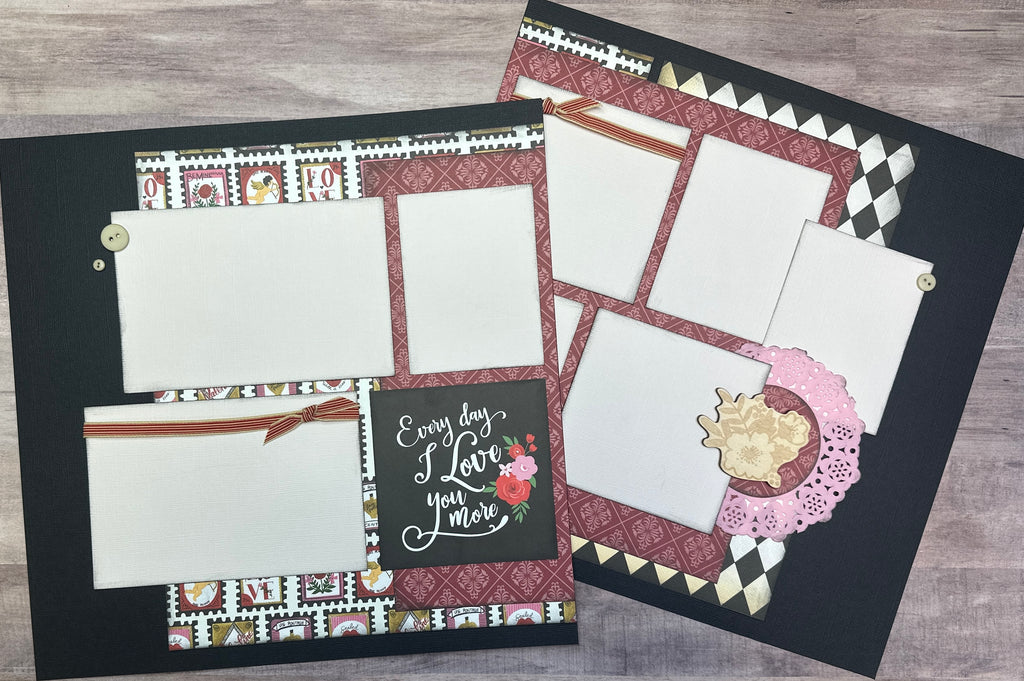 Every Day I Love You More, Valentine Themed 2 Page Do It Yourself Scrapbooking Kit, DIY Valentines Day