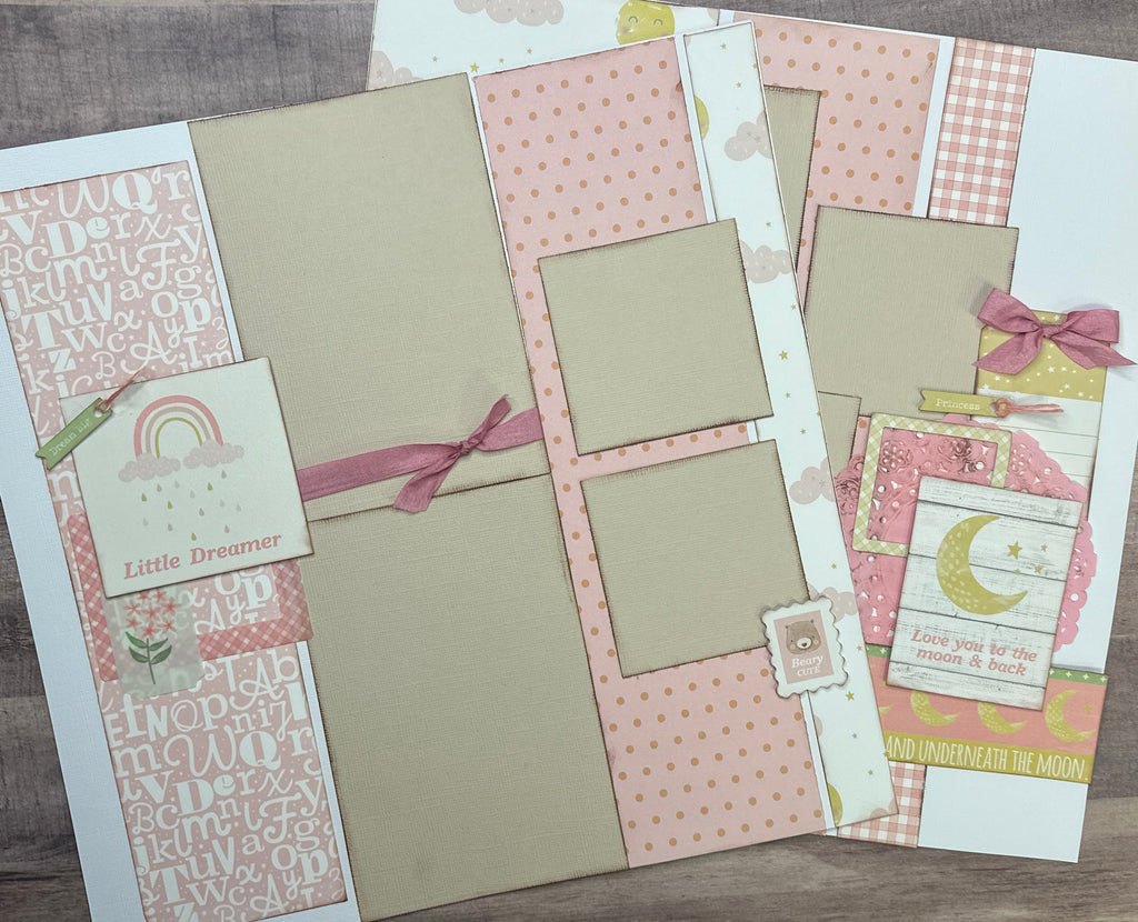 Dream Big Little Dreamer,  Baby Girl Themed 2 page Scrapbooking Layout Kit, baby craft kit, baby diy craft, baby girl