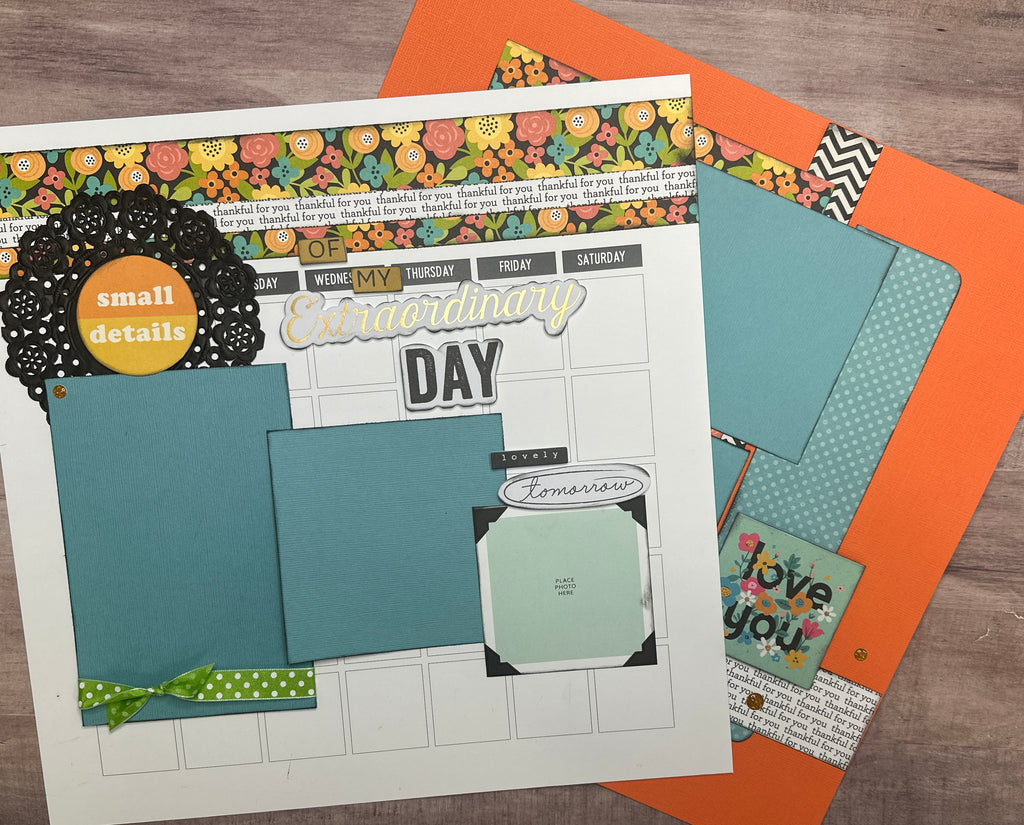 Small Details Of My Extraordinary Day, General / Family Themed 2 Page Scrapbooking Layout Kit, DIY Scrapbook Kit, Family Photos
