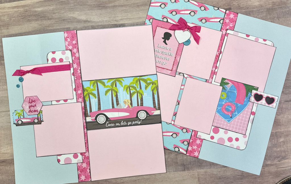 Live Your Dream - Come On, Let's Go Party, Barbie Inspired Themed 2 page Scrapbooking Layout Kit, Do it yourself scrapbooking kit