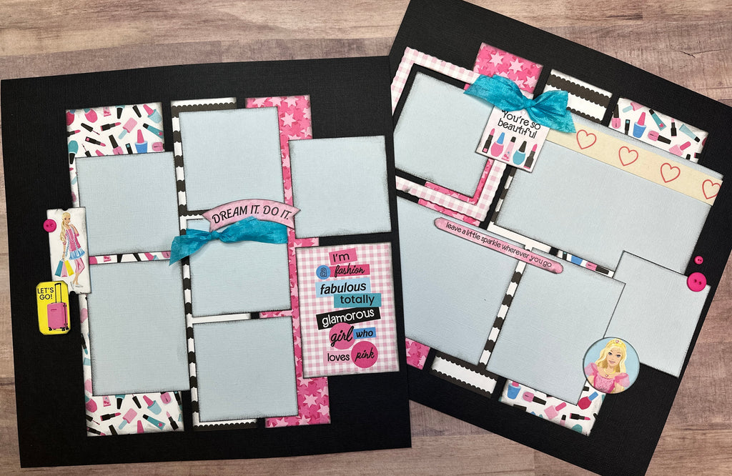 You're So Beautiful, Barbie Inspired Themed 2 page Scrapbooking Layout Kit, Do it yourself scrapbooking kit