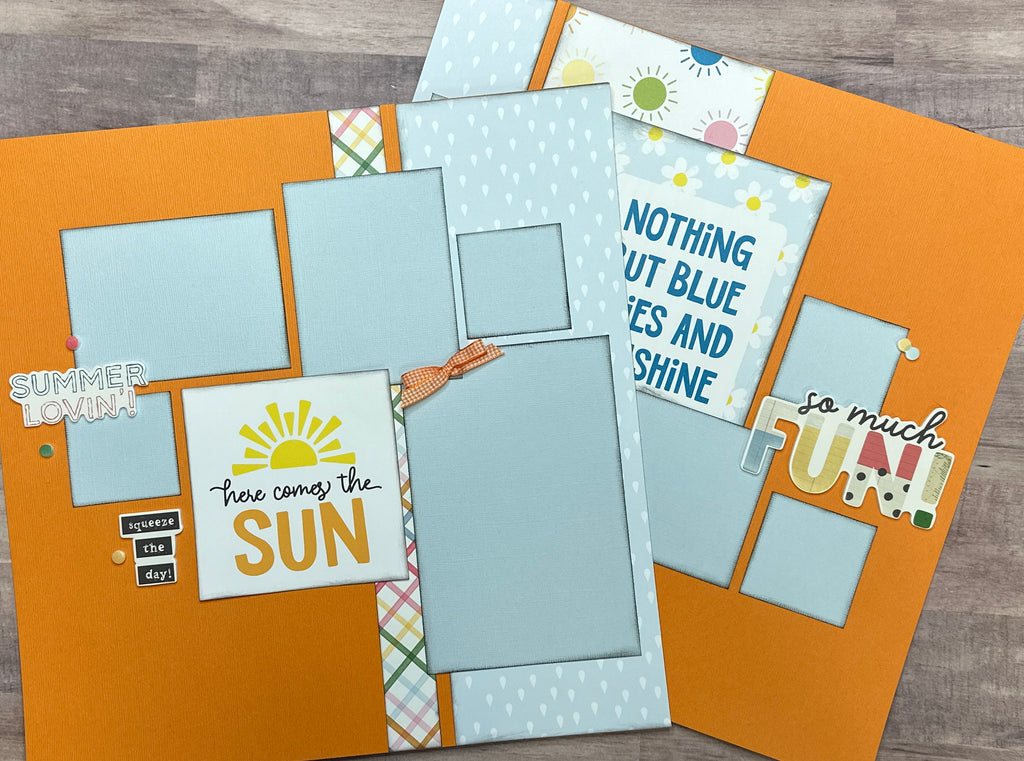 Here Comes The Sun, Summer themed 2 Page Scrapbooking Layout Kit DIY,  DIY Summer scrapbook, Echo Park - You Are My Sunshine